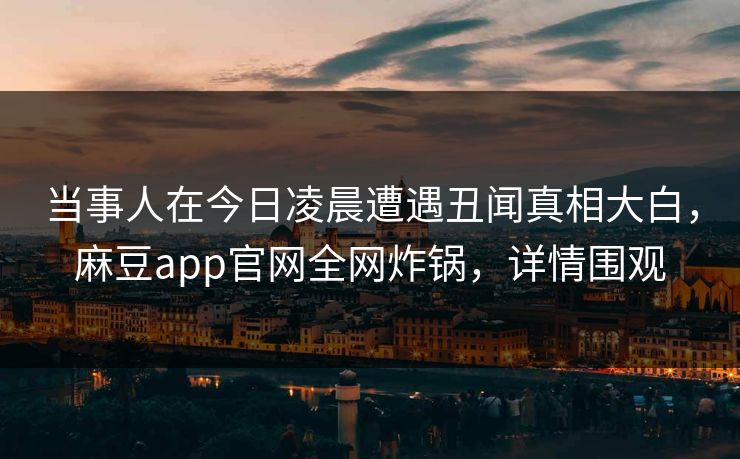 当事人在今日凌晨遭遇丑闻真相大白，麻豆app官网全网炸锅，详情围观